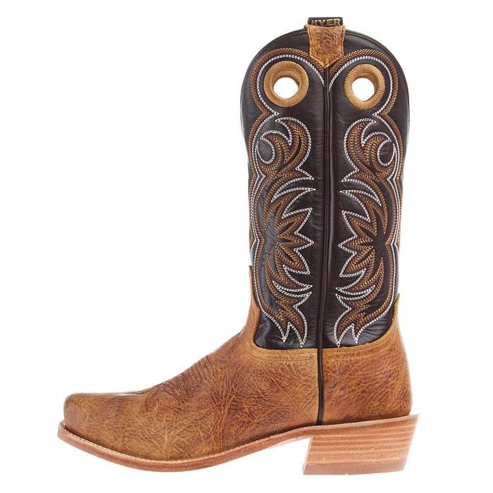 Hyer Boots Men's Riley Tan Shrunken Shoulder Vamp 13in Chocolate Cowhide Top Boot