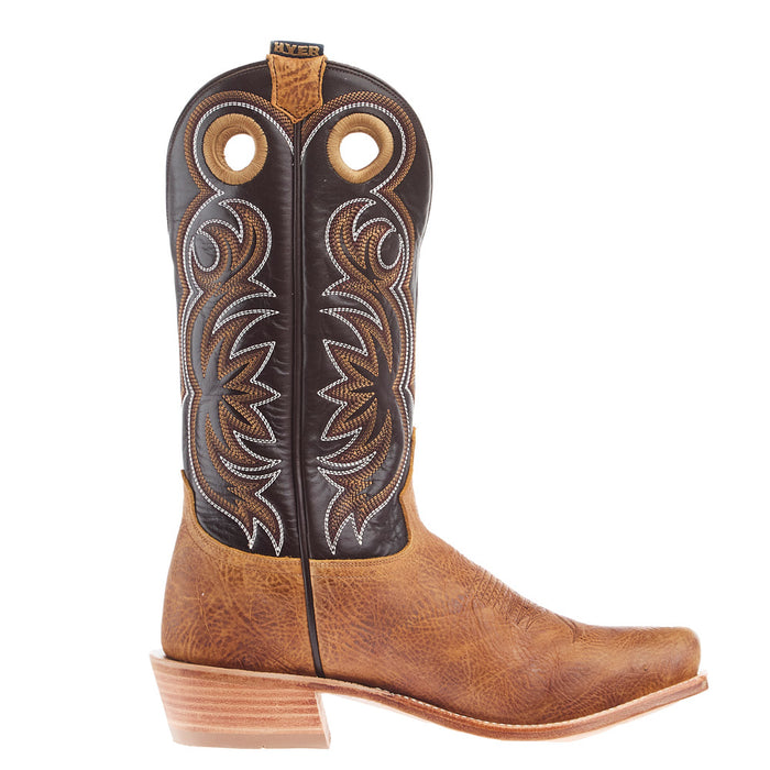 Hyer Boots Men's Riley Tan Shrunken Shoulder Vamp 13in Chocolate Cowhide Top Boot