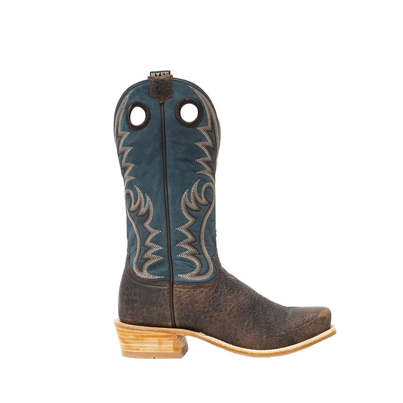 Hyer Boots Men's McCune Matte Chocolate Bison Vamp 13in Deep Aqua Cowhide Top