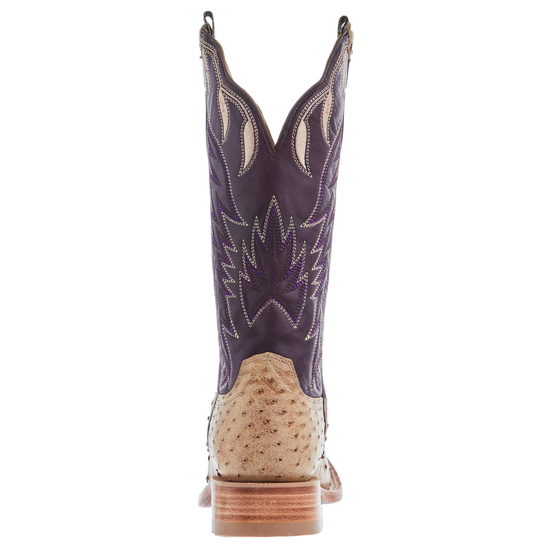 Hyer Boots Womens Harper Tan FQ Waxy Ostrich 13 In Eggplant Vintage Goat Top Cowgirl Boots