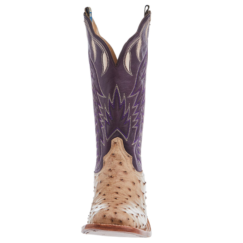 Hyer Boots Womens Harper Tan FQ Waxy Ostrich 13 In Eggplant Vintage Goat Top Cowgirl Boots