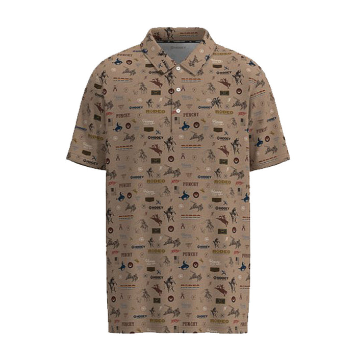 Hooey Mens Tan Print Cowboy Golf Weekender Polo