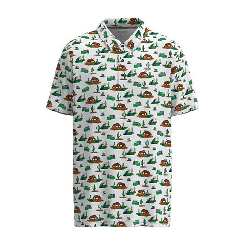 Hooey Mens White Print Cowboy Golf Weekender Polo
