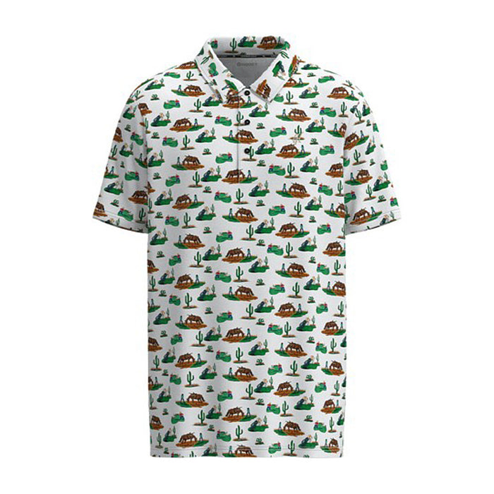 Hooey Mens White Print Cowboy Golf Weekender Polo