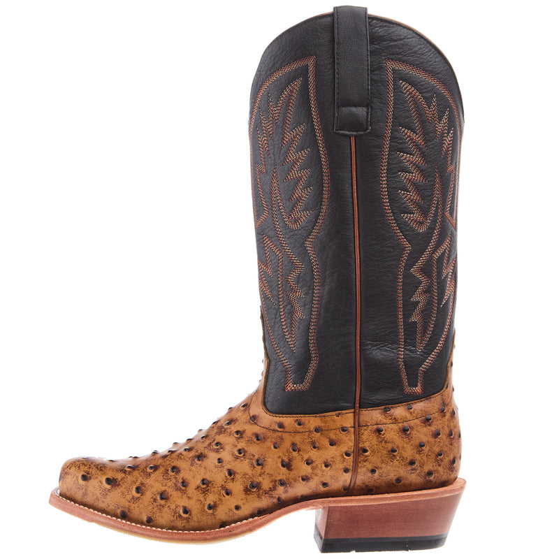 Horse Power Boots Men`s Honey Impostrich Vamp 13In Black Dillion Top Cowboy Boot