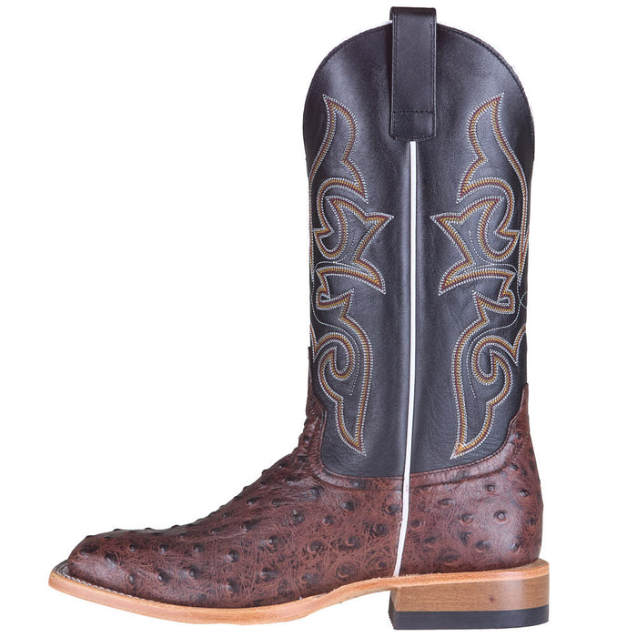 Horse Power Boots Men's Brown Ostrich Print Vamp 13in Black Gull Grain Top