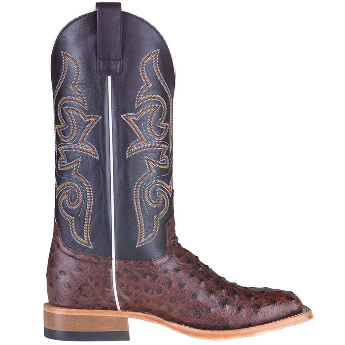 Horse Power Boots Men's Brown Ostrich Print Vamp 13in Black Gull Grain Top