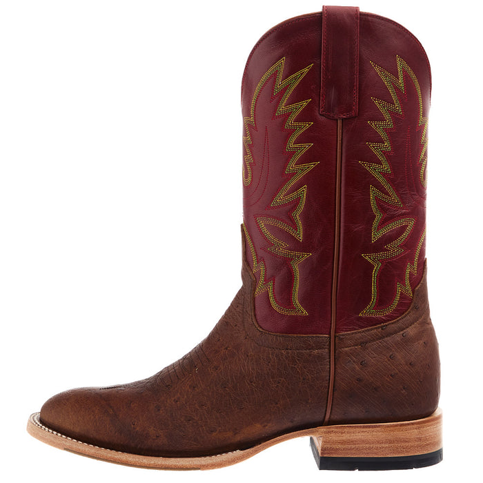 Horse Power Top Hand Men's Tobacco Smooth Ostrich Vamp 11in Red Weathered Goat Top