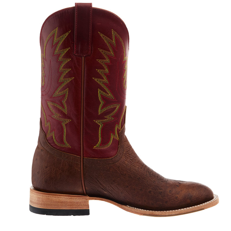 Horse Power Top Hand Men's Tobacco Smooth Ostrich Vamp 11in Red Weathered Goat Top