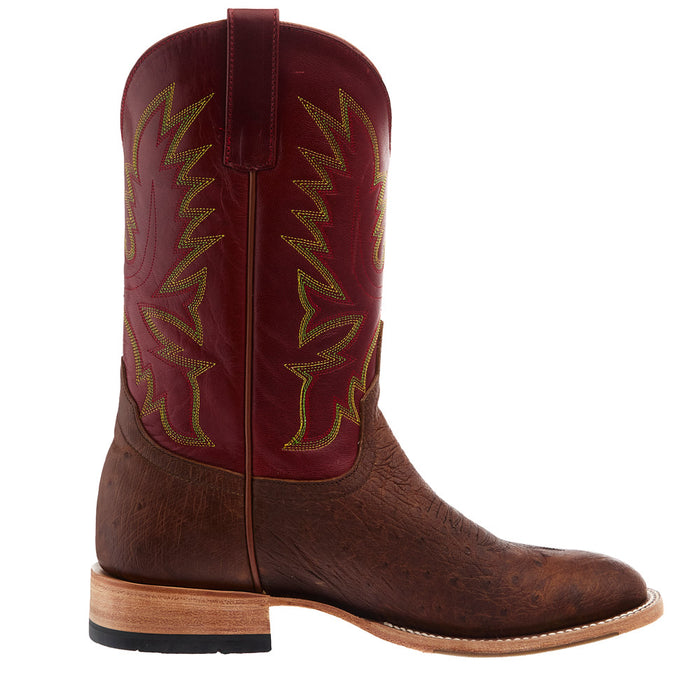 Horse Power Top Hand Men's Tobacco Smooth Ostrich Vamp 11in Red Weathered Goat Top