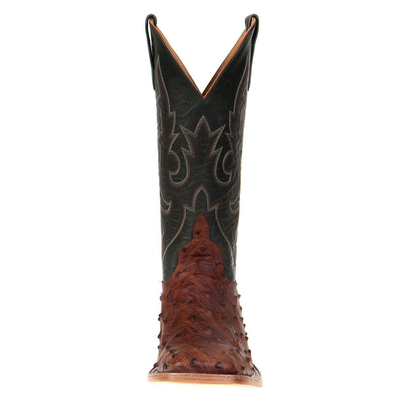 Horse Power Boots Men's Cognac Full Quill Ostrich 13in Green Top Square Toe Boots