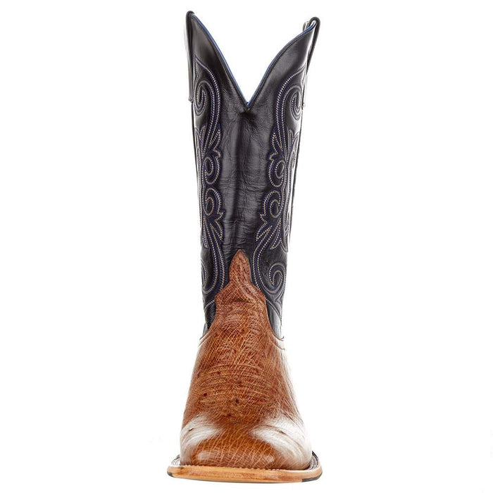 Horsepower Men's Top Hand Rum Brown Glazed Smooth Ostrich 13' Blue Top Boot