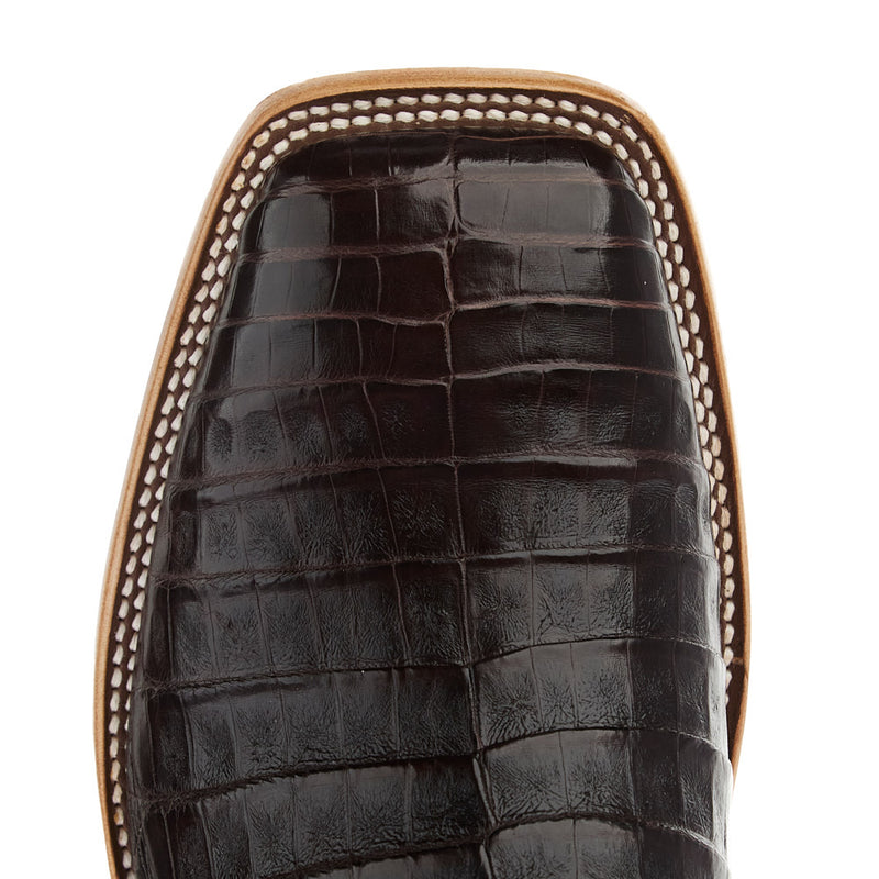 Horse Power Top Hand Men's Chocolate Caiman Belly Vamp 13In Square Toe Navy Explosion Top Boot