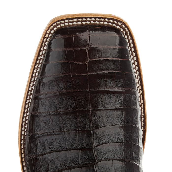 Horse Power Top Hand Men's Chocolate Caiman Belly Vamp 13In Square Toe Navy Explosion Top Boot