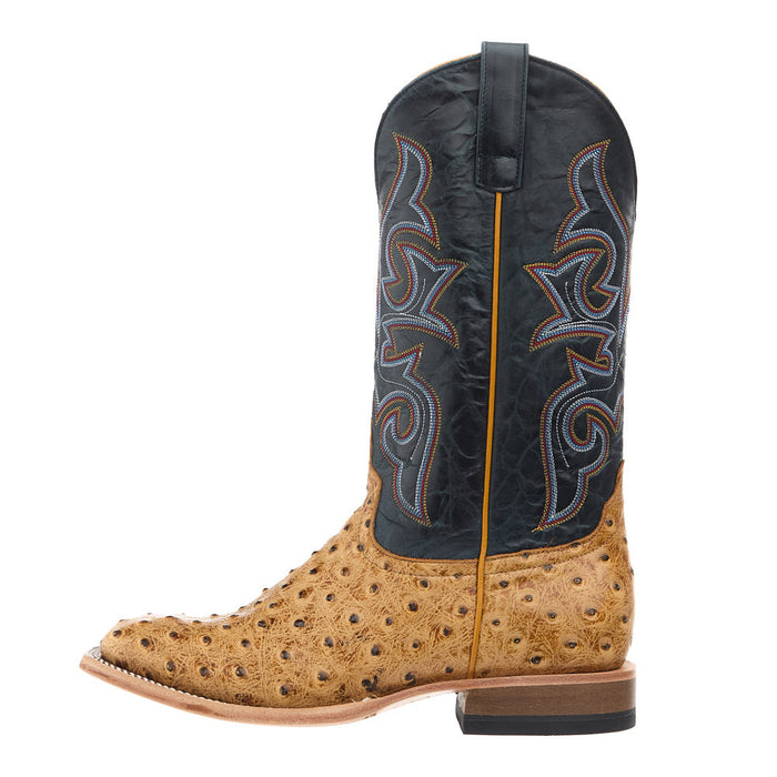 Horse Power Boots Men's Saddle Ranch Ostrich Print Vamp 13in Blue Oklahoma Top