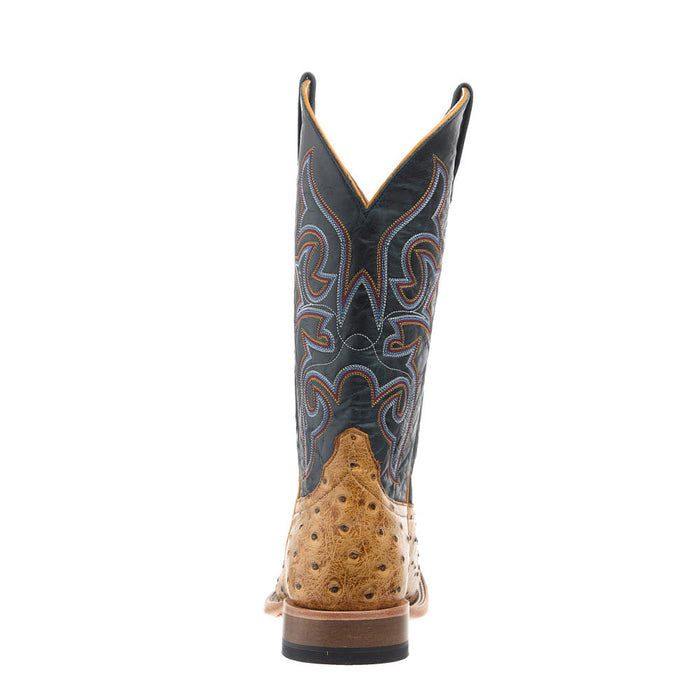 Horse Power Boots Men's Saddle Ranch Ostrich Print Vamp 13in Blue Oklahoma Top