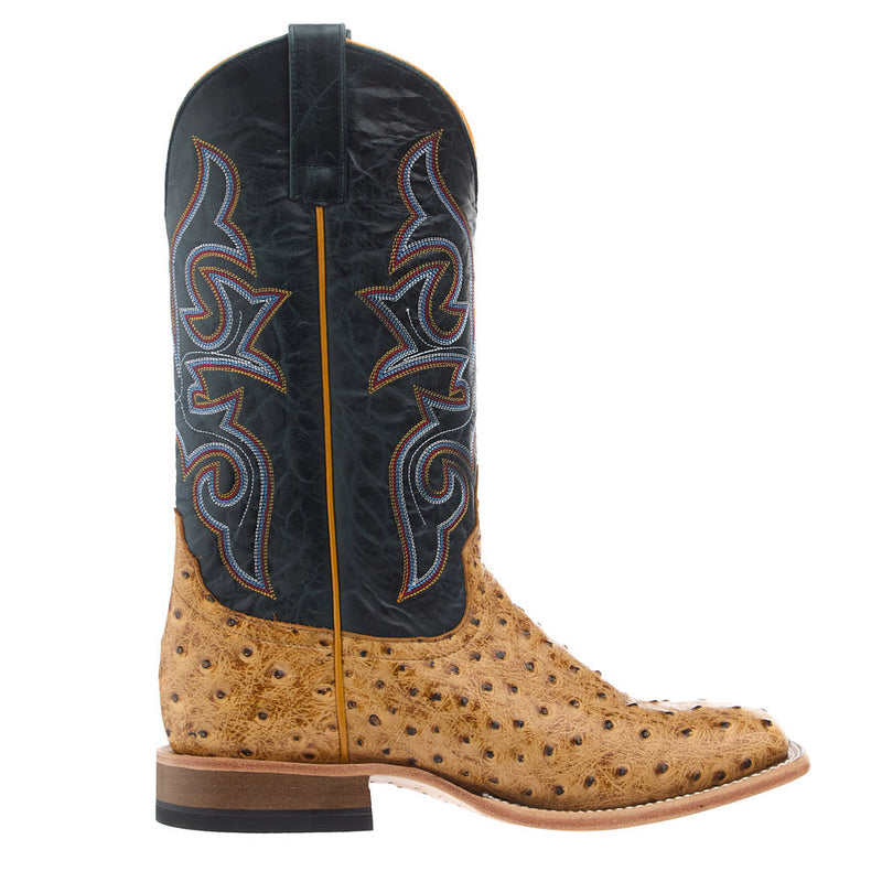 Horse Power Boots Men's Saddle Ranch Ostrich Print Vamp 13in Blue Oklahoma Top