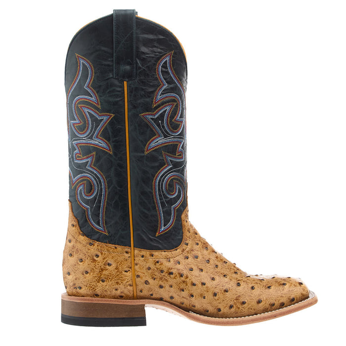Horse Power Boots Men's Saddle Ranch Ostrich Print Vamp 13in Blue Oklahoma Top
