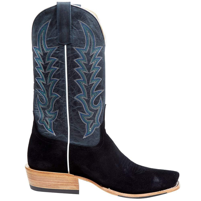 Top Hand Rough Out Cutter Toe Horse Power Top Hand Men`s Black Suede Roughout 13in Blue Goat Top Cut