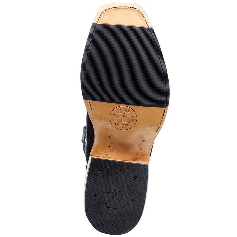 Horse Power Top Hand Men`s Black Suede Roughout 13in Blue Goat Top Cutter Toe Boot