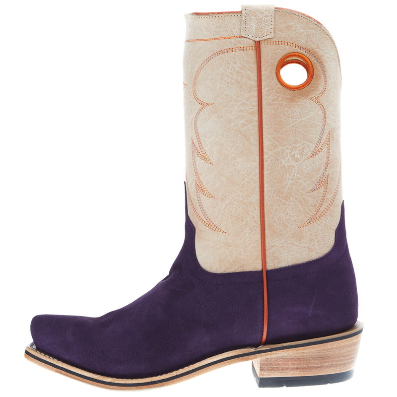 Horsepower Boots Men's HP Top Hand Purple Suede Vamp 11in Bleached Bone TK Toe Cowboy Boot