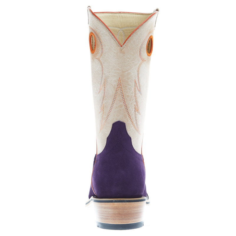 Horsepower Boots Men's HP Top Hand Purple Suede Vamp 11in Bleached Bone TK Toe Cowboy Boot