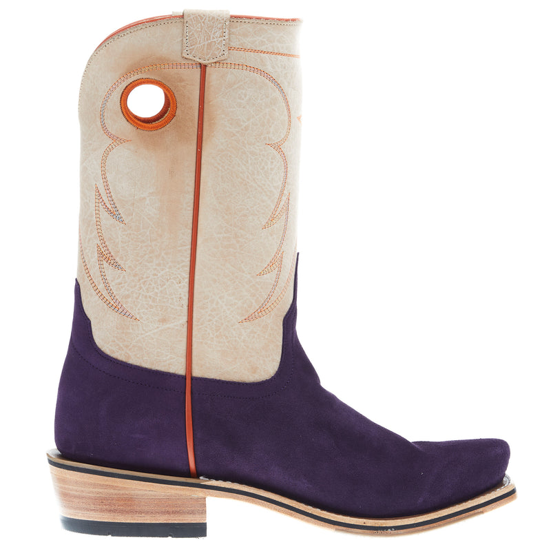 Horsepower Boots Men's HP Top Hand Purple Suede Vamp 11in Bleached Bone TK Toe Cowboy Boot
