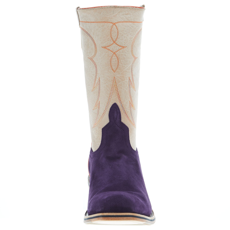 Horsepower Boots Men's HP Top Hand Purple Suede Vamp 11in Bleached Bone TK Toe Cowboy Boot