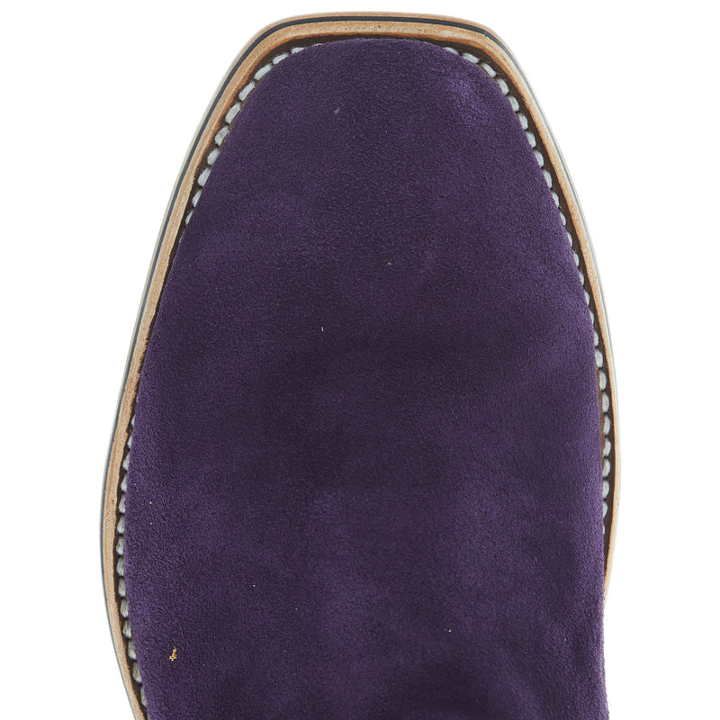 Horsepower Boots Men's HP Top Hand Purple Suede Vamp 11in Bleached Bone TK Toe Cowboy Boot