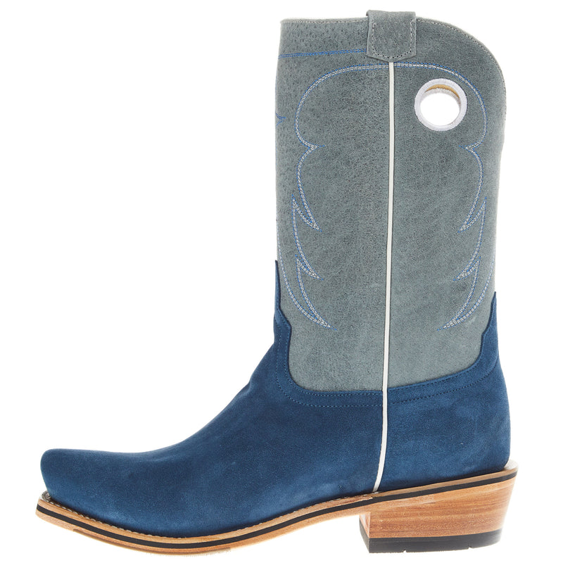 Horse Power Top Hand Men's Blue Suede Vamp 11in Grey Sinsation Top TK Toe Cowboy Boot