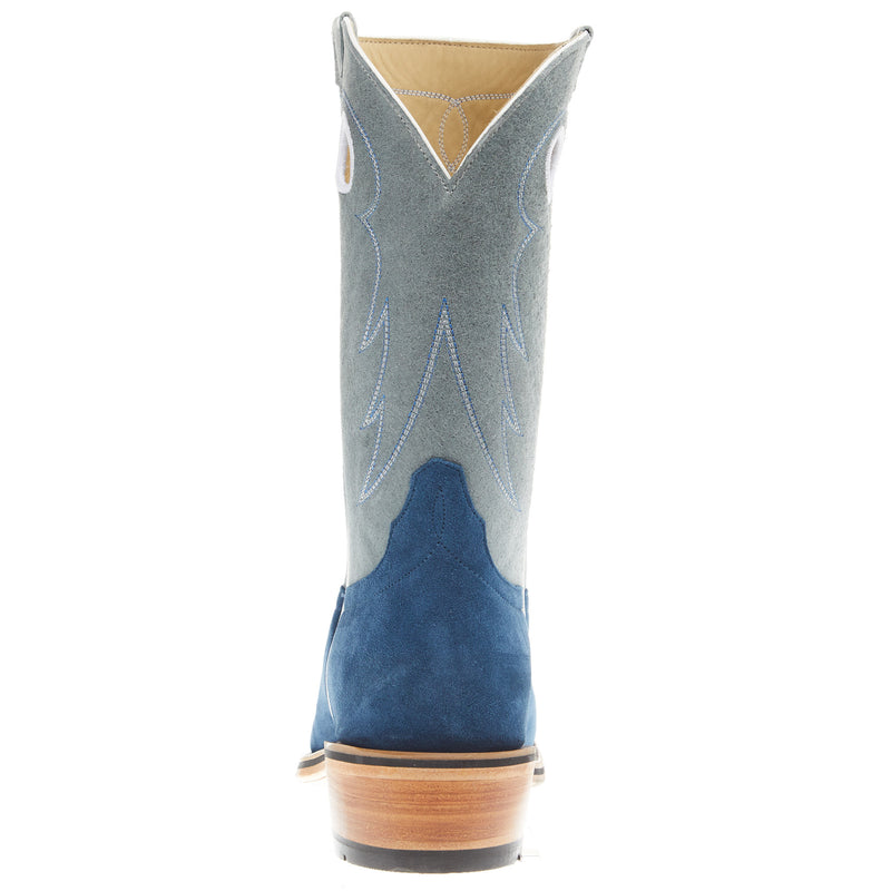 Horse Power Top Hand Men's Blue Suede Vamp 11in Grey Sinsation Top TK Toe Cowboy Boot