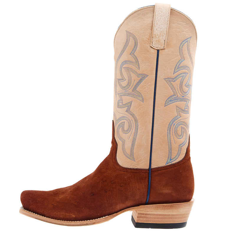 Horse Power Top Hand Men's Brandy Smooth Ostrich Reverse Vamp 13in Bleached Bone Top
