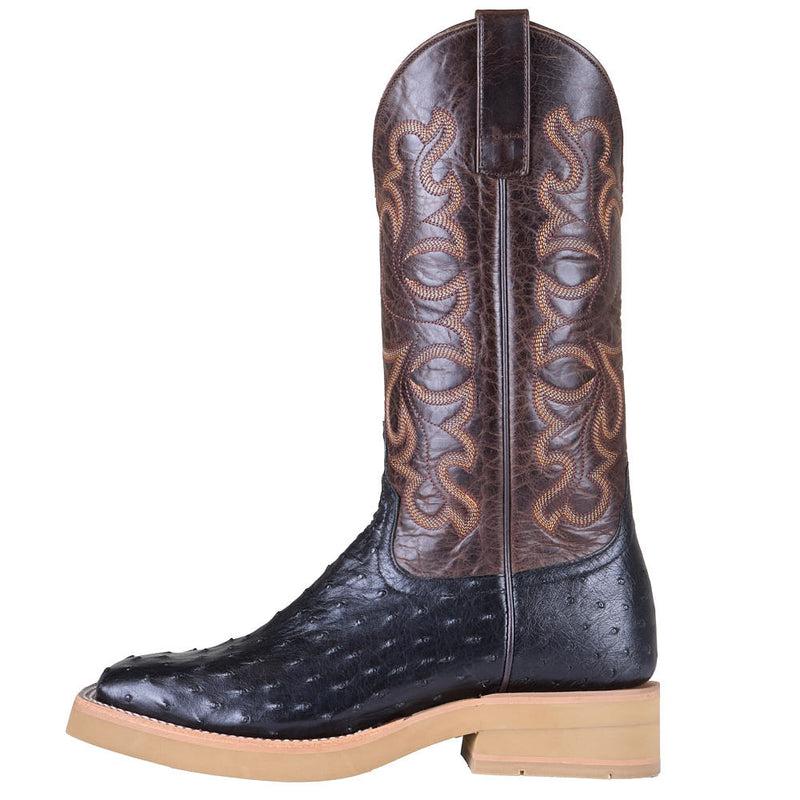Horse Power Top Hand Men's Black Full Quill Ostrich Vamp 13in Chocolate Flynn Top Crepe Sole Boot