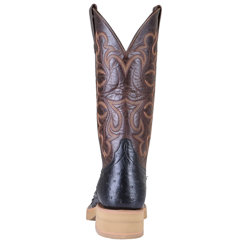 Horse Power Top Hand Men's Black Full Quill Ostrich Vamp 13in Chocolate Flynn Top Crepe Sole Boot
