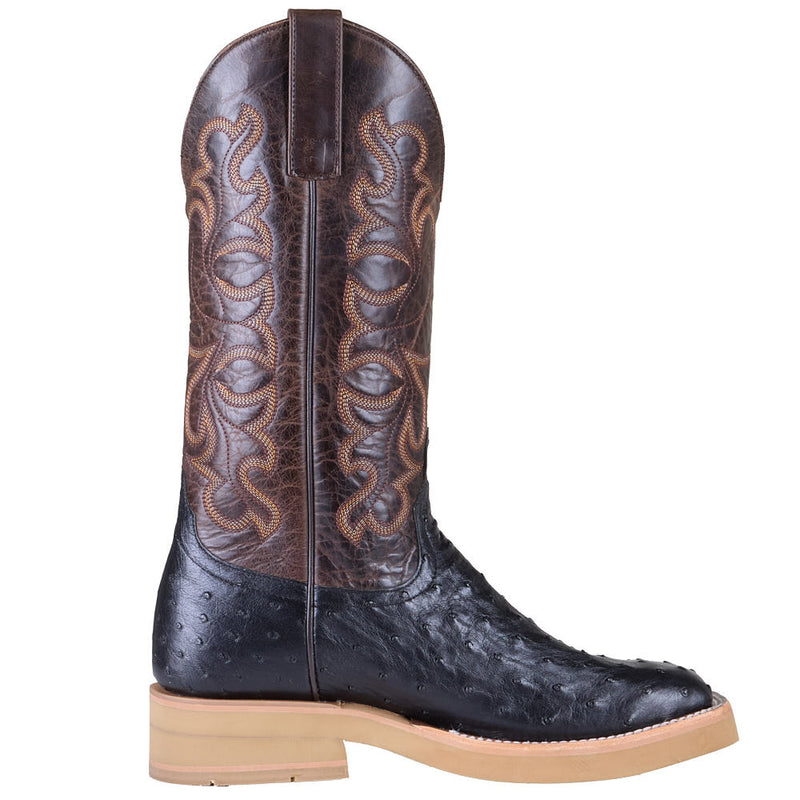 Horse Power Top Hand Men's Black Full Quill Ostrich Vamp 13in Chocolate Flynn Top Crepe Sole Boot