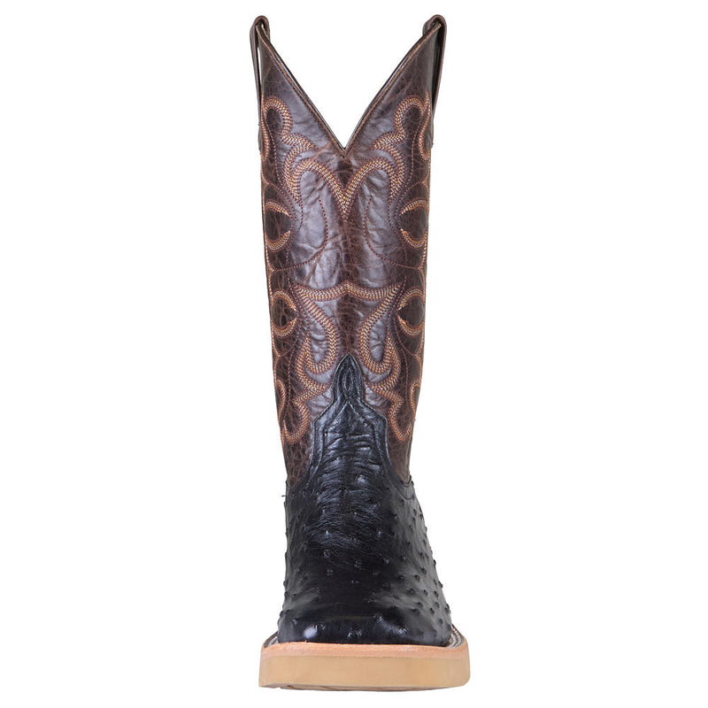 Horse Power Top Hand Men's Black Full Quill Ostrich Vamp 13in Chocolate Flynn Top Crepe Sole Boot