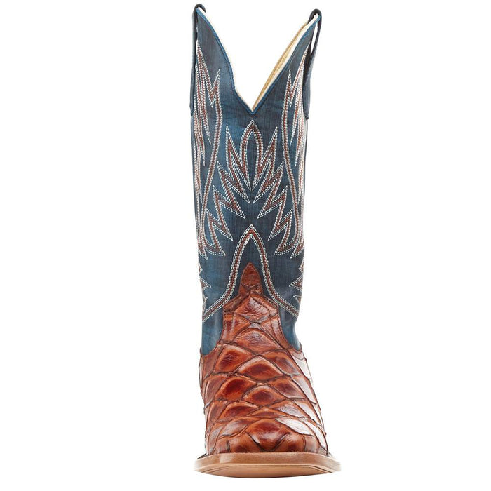 Horsepower Boots Kid's Cognac Filet of Fish Seas Turquoise Top Cowboy Boots