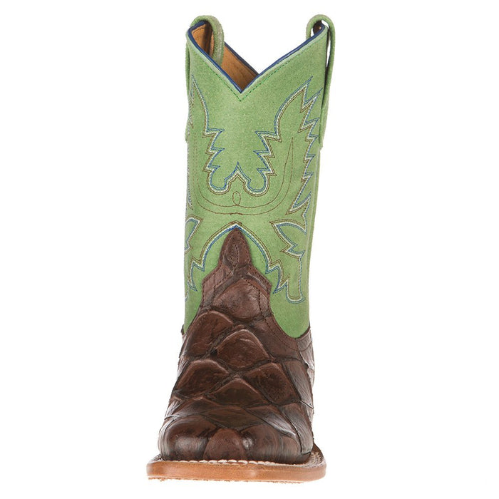 Horsepower Boots Kids Chocolate Filet of Fish Green Top Western Boot