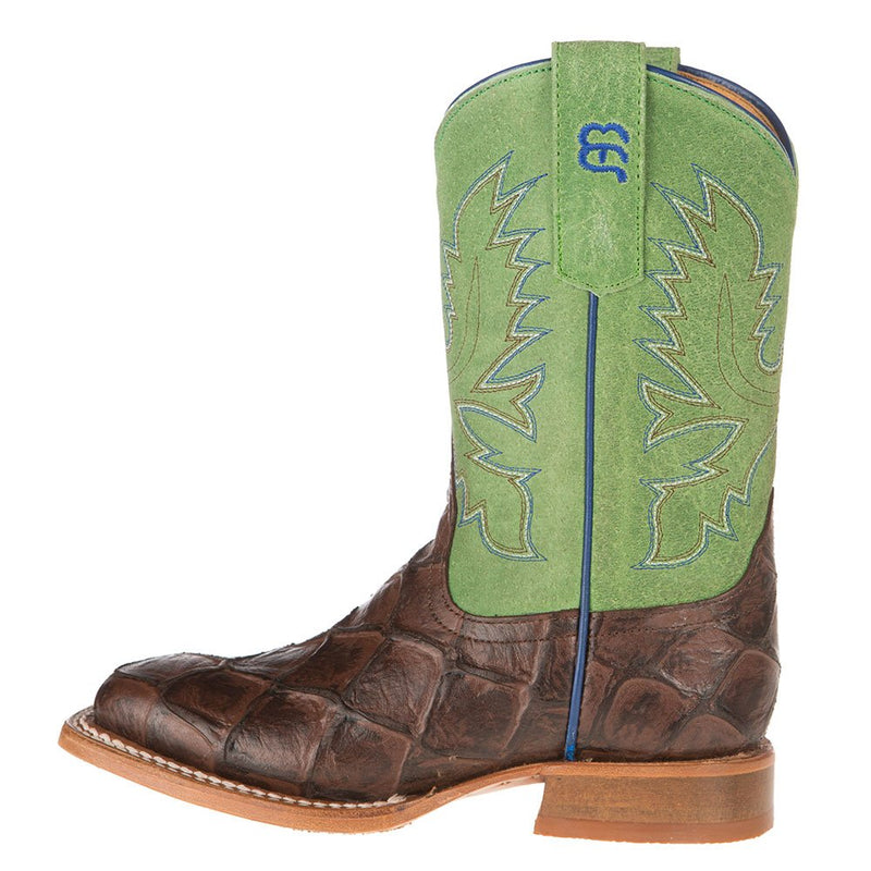Horse Power Boots Kids Chocolate Filet of Fish Green Top Western Boot