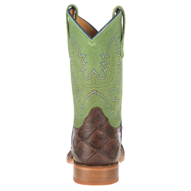Horse Power Boots Kids Chocolate Filet of Fish Green Top Western Boot