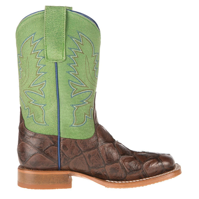 Horse Power Boots Kids Chocolate Filet of Fish Green Top Western Boot