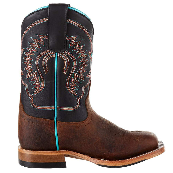 Horsepower Kids Chocolate Distressed Bison Cowboy Boot