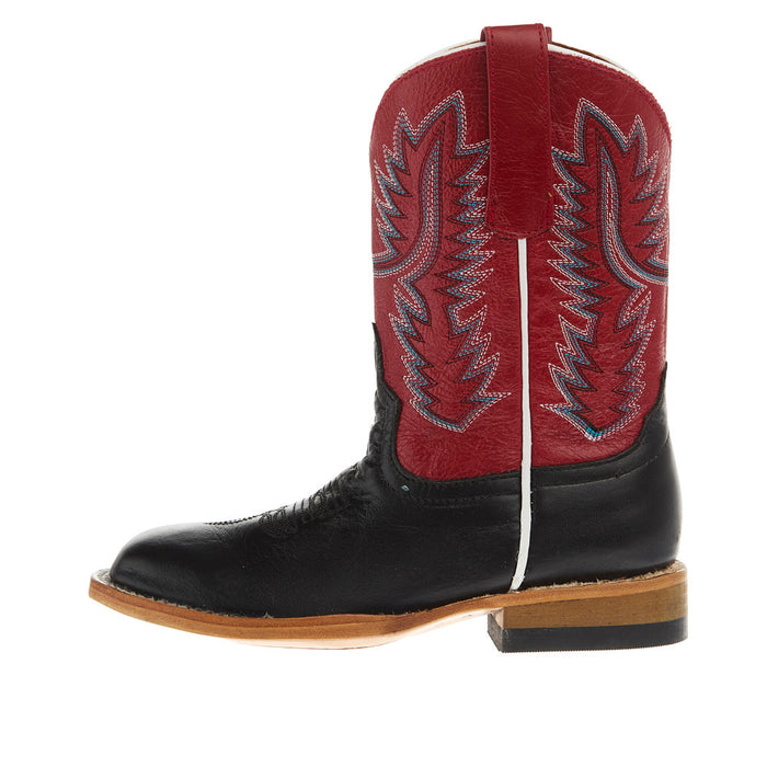 Horse Power Boots Kid`s Black Full Grain and Red Vitrio Square Toe Boot