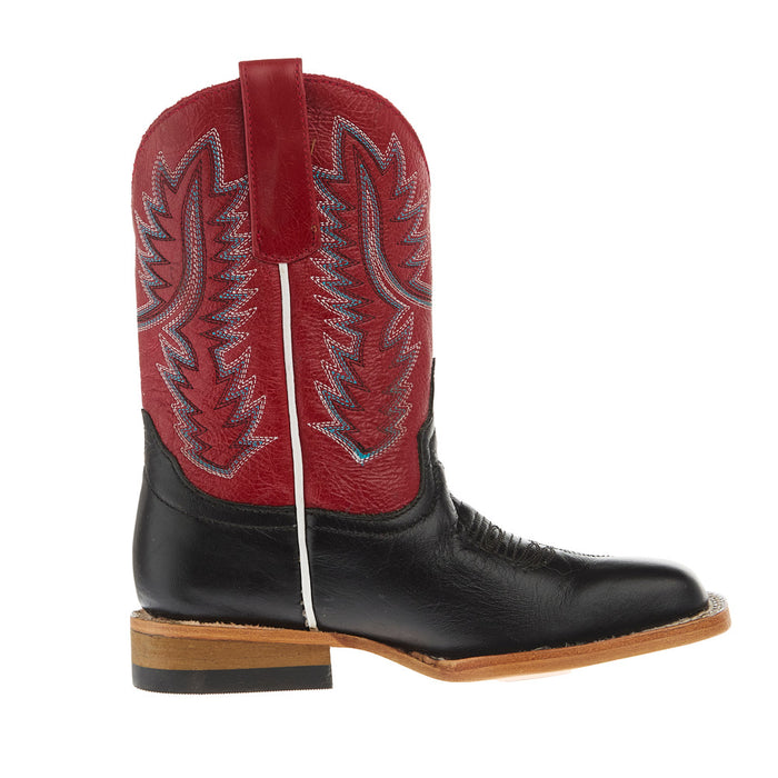 Horse Power Boots Kid`s Black Full Grain and Red Vitrio Square Toe Boot