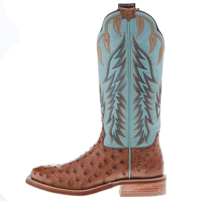 Hyer Boots Womens Harper Brandy FQ Waxy Ostrich 13 In Burnished Cowhide Top Cowgirl Boots