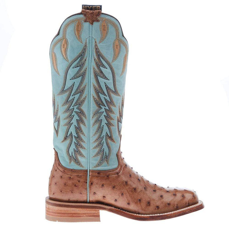 Hyer Boots Womens Harper Brandy FQ Waxy Ostrich 13 In Burnished Cowhide Top Cowgirl Boots