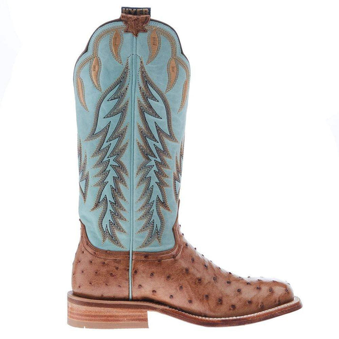 Hyer Boots Womens Harper Brandy FQ Waxy Ostrich 13 In Burnished Cowhide Top Cowgirl Boots