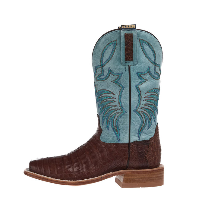 Hyer Boots Women's Waverly Antique Cigar Caiman Belly 11In Marbled Sky Blue Top Boot