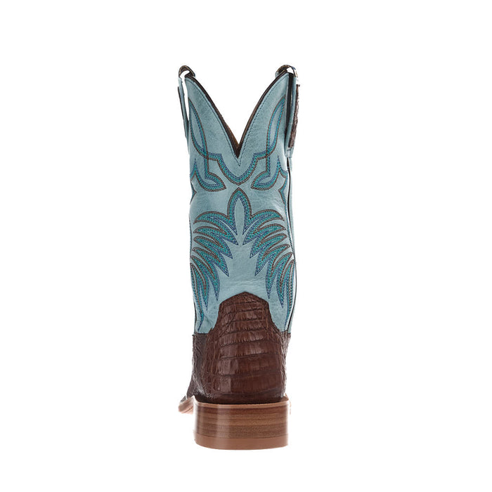 Hyer Boots Women's Waverly Antique Cigar Caiman Belly 11In Marbled Sky Blue Top Boot