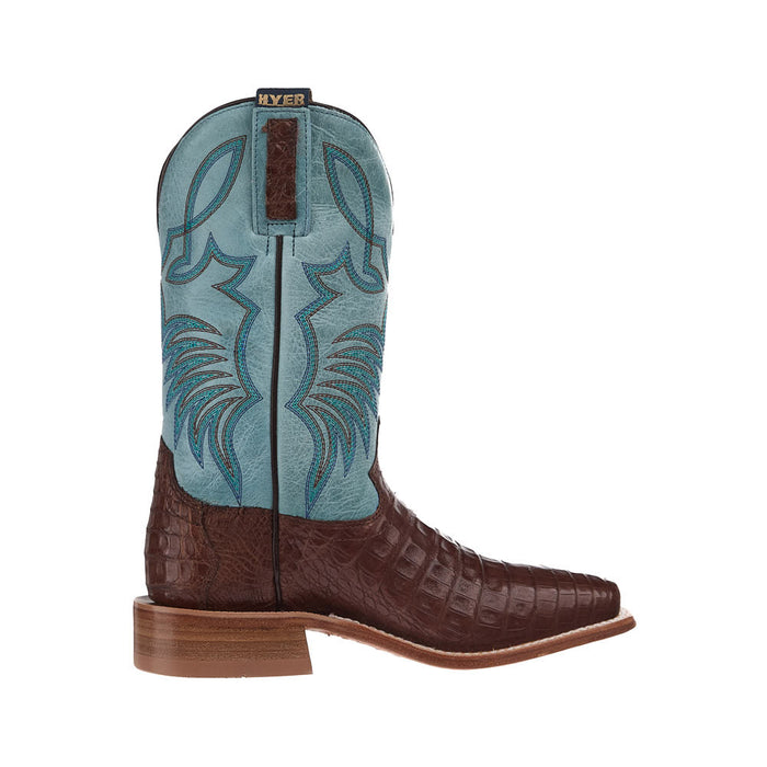 Hyer Boots Women's Waverly Antique Cigar Caiman Belly 11In Marbled Sky Blue Top Boot